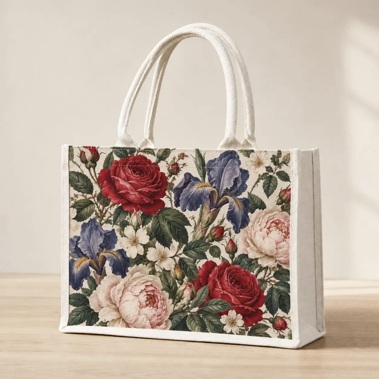 Custom canvas tote bag 36x26x15cm with PE-coated lining and padded cotton handles