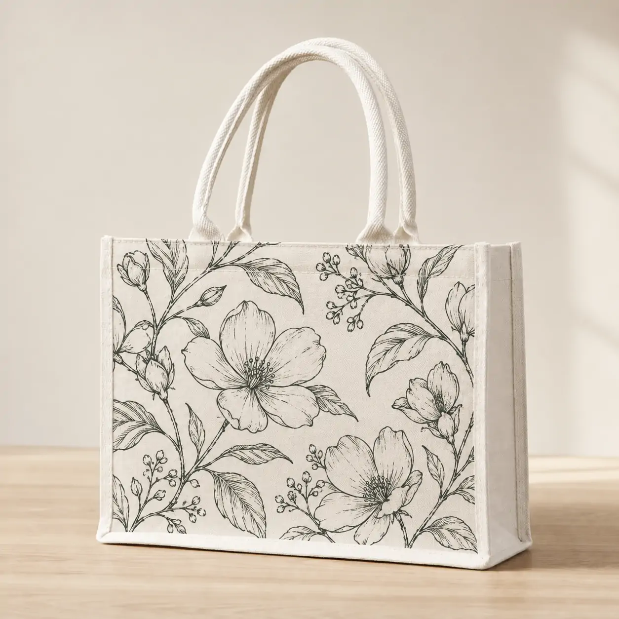Custom canvas tote bag 36x26x15cm with PE-coated lining and padded cotton handles