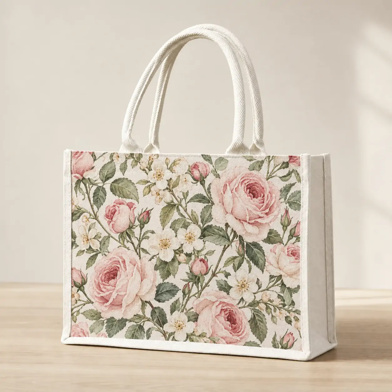 Custom canvas tote bag 36x26x15cm with PE-coated lining and padded cotton handles