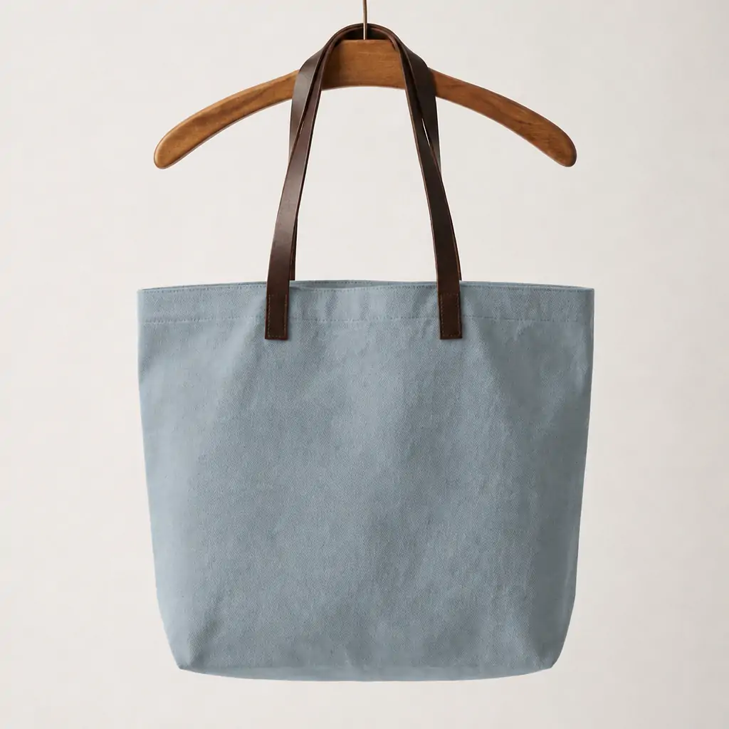 12oz natural canvas tote bag 40x10x34cm with contrast dark brown leather handles and open-top design