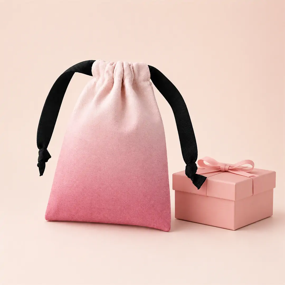 Natural canvas jewelry drawstring pouch 15x21cm with black grosgrain ribbon drawstring and knotted ends, blank body and box-bottom shape