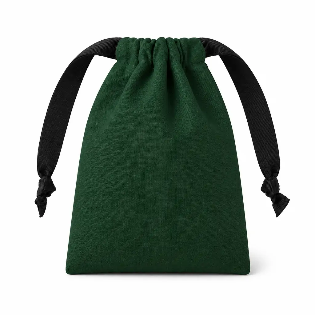 Natural canvas jewelry drawstring pouch 15x21cm with black grosgrain ribbon drawstring and knotted ends, blank body and box-bottom shape