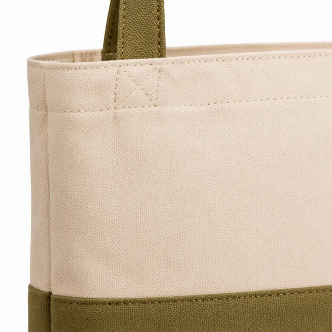 Small color-block canvas tote bag 25x20x10cm with contrast colored panel and handles in multiple colors