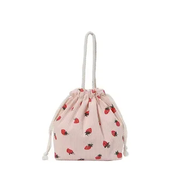 Strawberry Print Corduroy Logo Tote