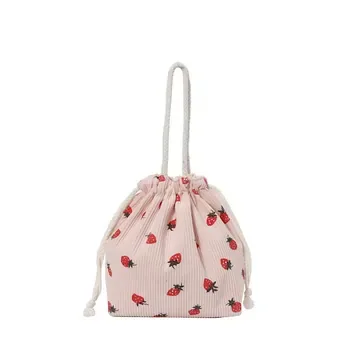 Strawberry Print Corduroy Logo Tote