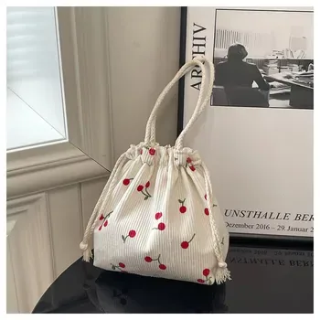 Strawberry Print Corduroy Logo Tote
