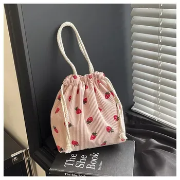 Strawberry Print Corduroy Logo Tote