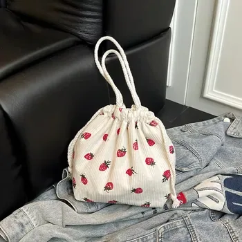 Strawberry Print Corduroy Logo Tote