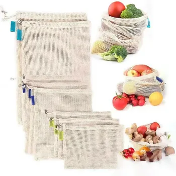 Cotton Net Produce Drawstring Bag