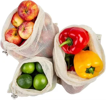 Cotton Net Produce Drawstring Bag