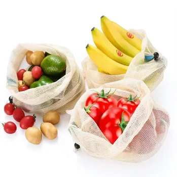 Cotton Net Produce Drawstring Bag