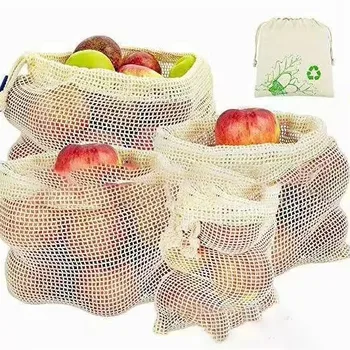 Cotton Net Produce Drawstring Bag