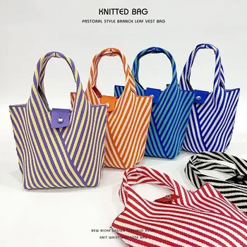 Custom Striped knitted fabric Shopping Tote
