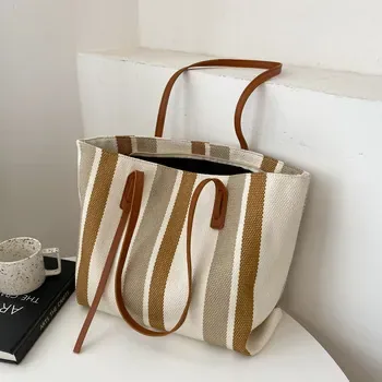 Custom Striped Canvas Shopping Tote ZG20250429M4