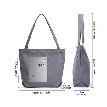Custom Zippered Canvas Shopping Tote with Front Pocket
