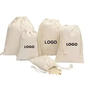 Beige Canvas Packaging Drawstring Pouch