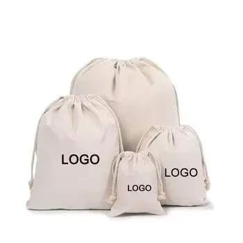 Beige Canvas Packaging Drawstring Pouch