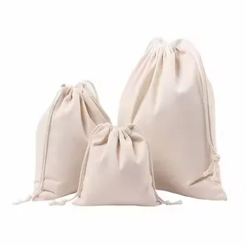 Beige Canvas Packaging Drawstring Pouch