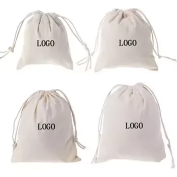 Beige Canvas Packaging Drawstring Pouch