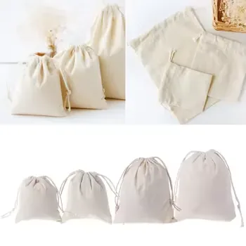 Beige Canvas Packaging Drawstring Pouch