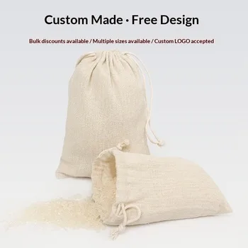 Small Jute Rice and Tea Drawstring Pouch