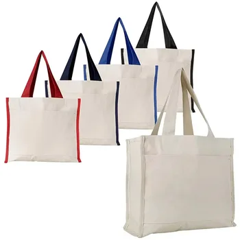 Embroidered Square Canvas Shopping Tote