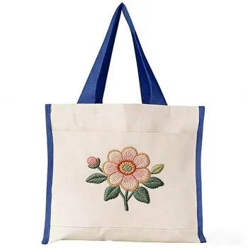 Embroidered Square Canvas Shopping Tote