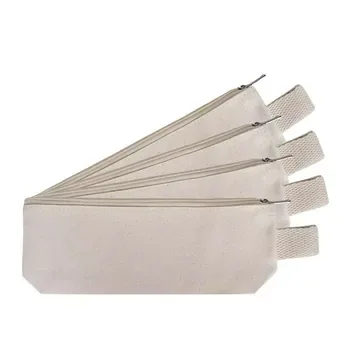 Custom Zippered White Cotton Canvas Makeup Pouch