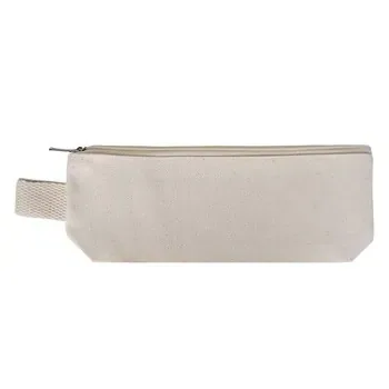 Custom Zippered White Cotton Canvas Makeup Pouch