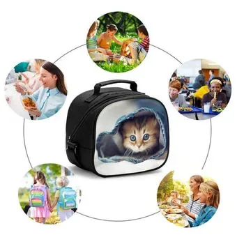 Custom Insulated Black 600D Lunch Cooler Bag