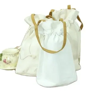 Custom White Cotton Canvas Drawstring Gift Bag