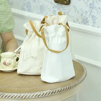 Custom White Cotton Canvas Drawstring Gift Bag
