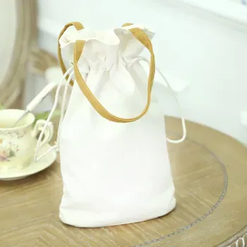 Custom White Cotton Canvas Drawstring Gift Bag