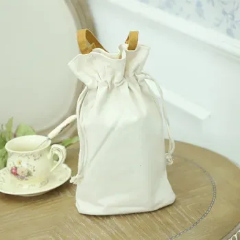 Custom White Cotton Canvas Drawstring Gift Bag