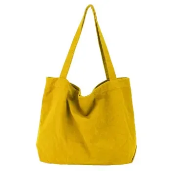 Yellow Canvas Shoulder Tote with Pocket