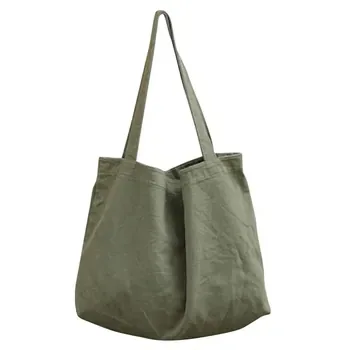 Yellow Canvas Shoulder Tote with Pocket