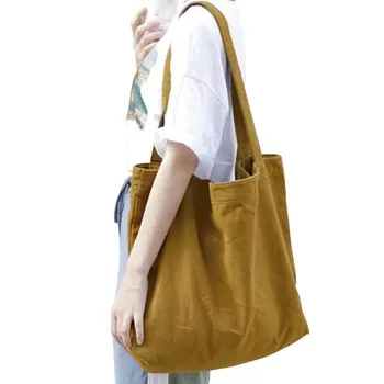 Yellow Canvas Shoulder Tote with Pocket