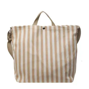Large Striped Cotton Canvas Shoulder Tote