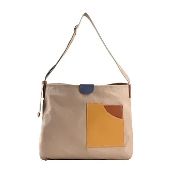 Contrast-Panel Canvas Shopping Tote