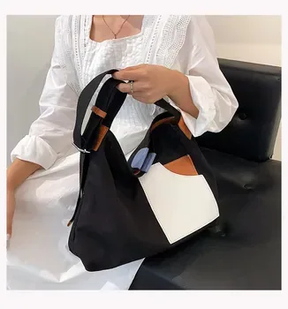 Contrast-Panel Canvas Shopping Tote