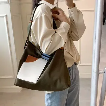 Contrast-Panel Canvas Shopping Tote