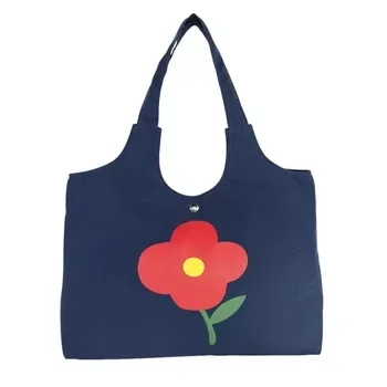 Custom Floral-Print Blue 12oz Cotton Canvas Shopping Tote