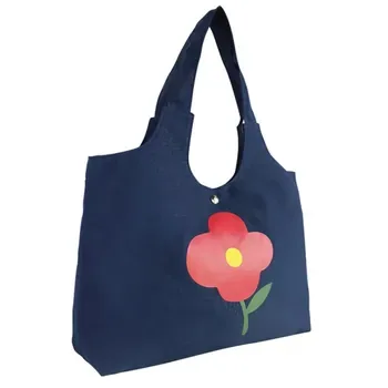 Custom Floral-Print Blue 12oz Cotton Canvas Shopping Tote