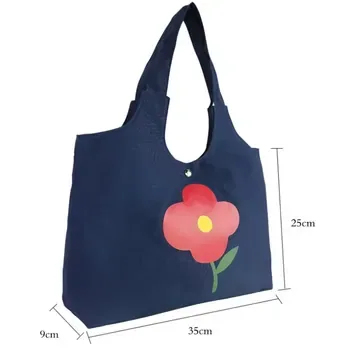 Custom Floral-Print Blue 12oz Cotton Canvas Shopping Tote