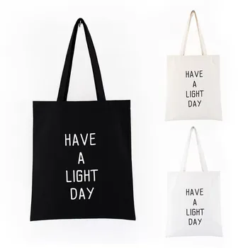 Letter-Print Canvas Shoulder Shopping Bag