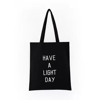 Letter-Print Canvas Shoulder Shopping Bag