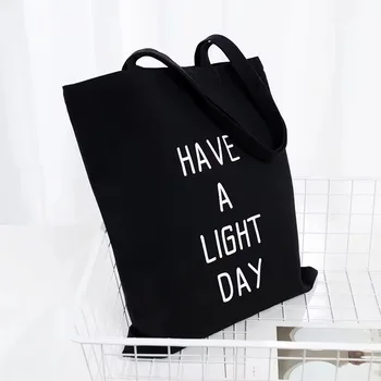 Letter-Print Canvas Shoulder Shopping Bag