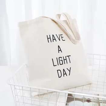 Letter-Print Canvas Shoulder Shopping Bag