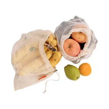 Custom Mesh Drawstring Natural Cotton Produce Bag ZG20241025M2
