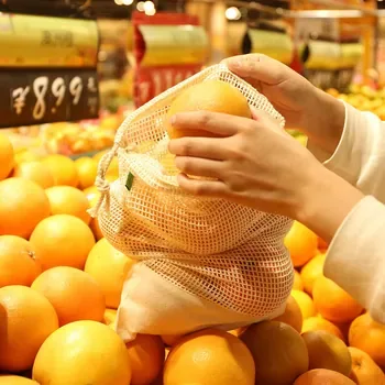 Custom Mesh Drawstring Natural Cotton Produce Bag ZG20241025M2